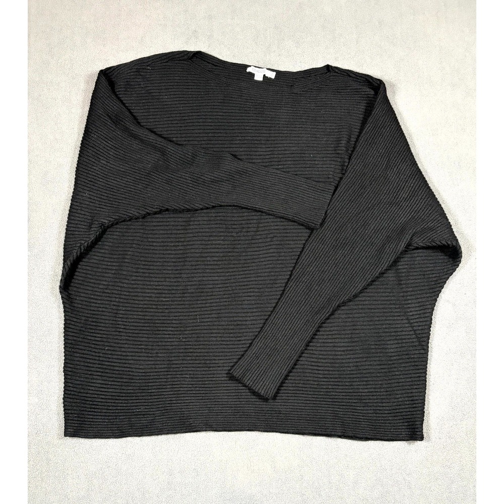 Chico's Sweater Womens 2XL Black Ribbed Textured Long Sleeve Boat Neck Pullover